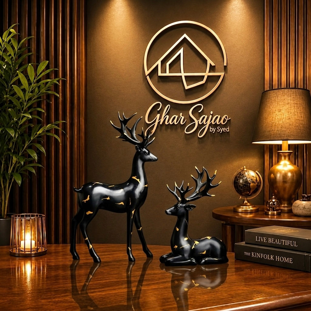 Royal Black Deer Duo – Dark Vibes Luxury Décor Set