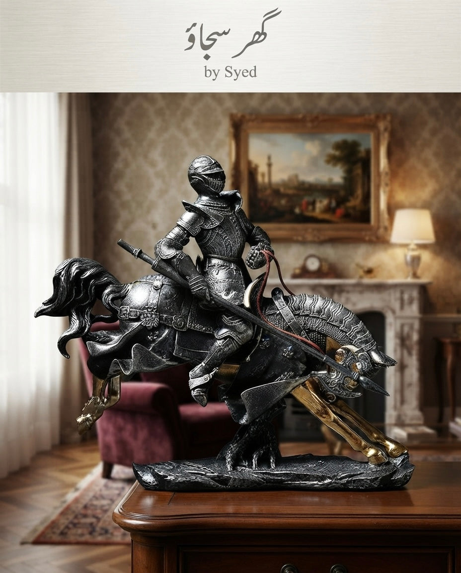 Handcrafted Medieval Knight on Horseback Bronze-Finish Collectible Figurine