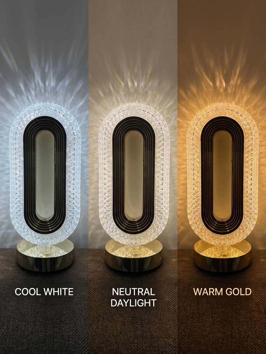 Crystal Elegance: 3-in-1 Dimmable LED Table Lamp