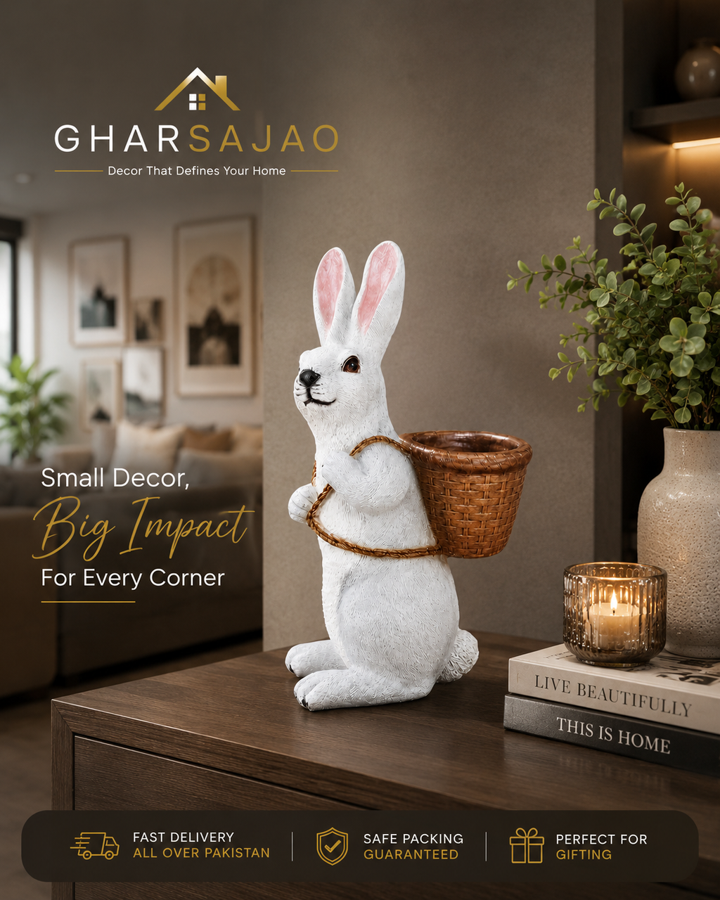 Charming Rabbit Basket Decor