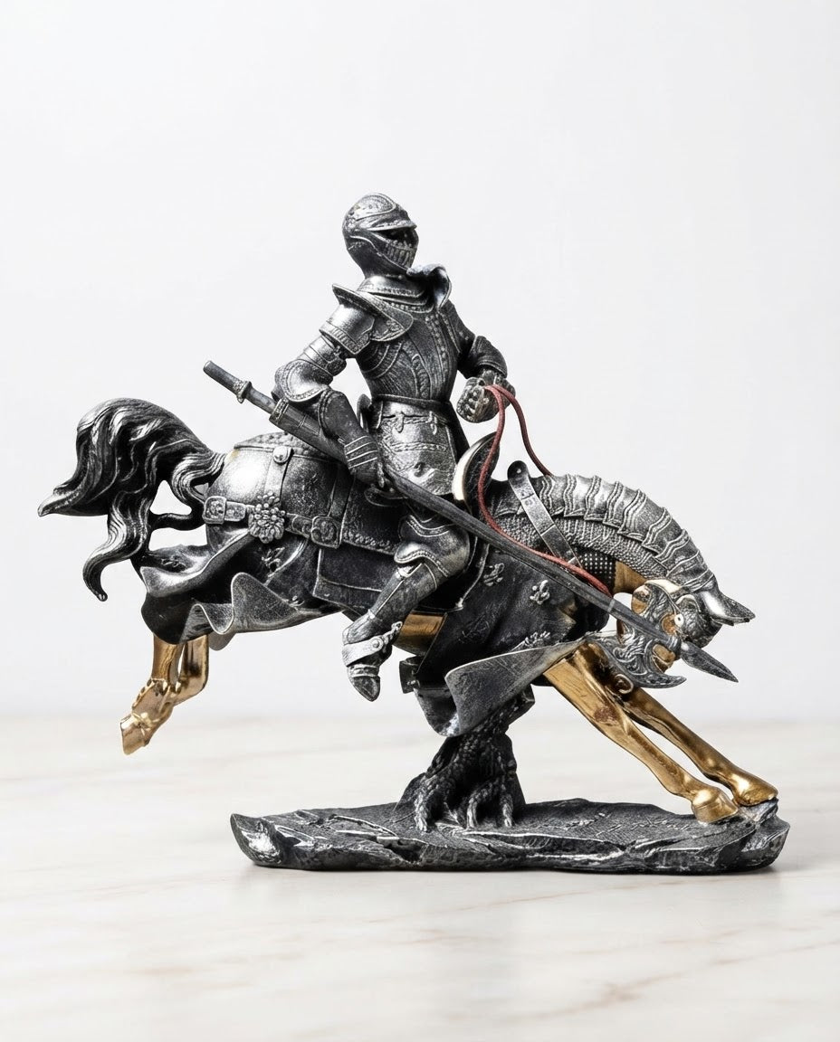 Handcrafted Medieval Knight on Horseback Bronze-Finish Collectible Figurine