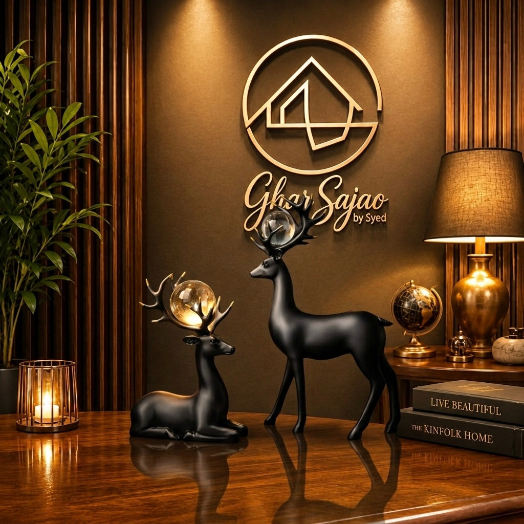2 Deer Mate Set – Black with Crystal Balls