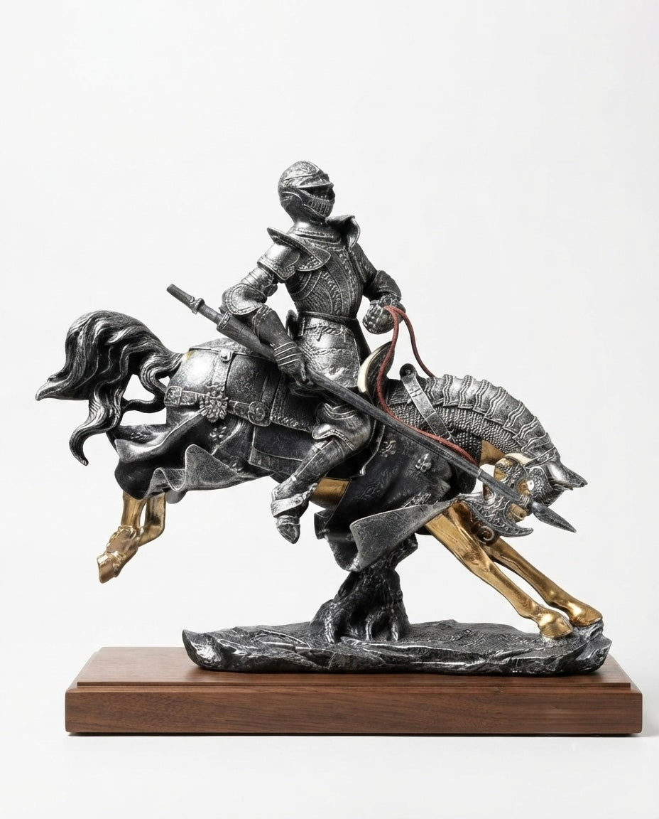 Handcrafted Medieval Knight on Horseback Bronze-Finish Collectible Figurine