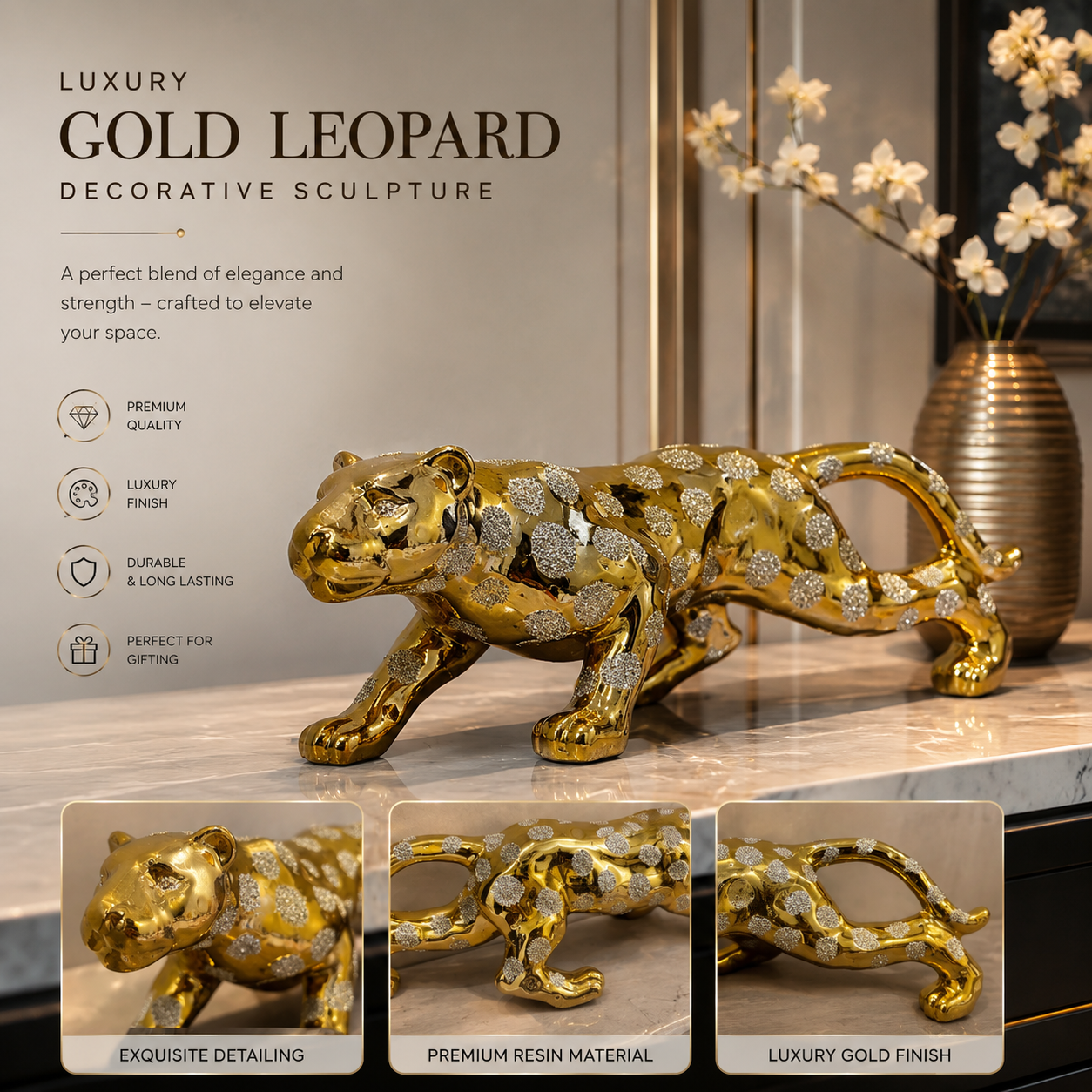Luxury Gold Leopard Sculpture