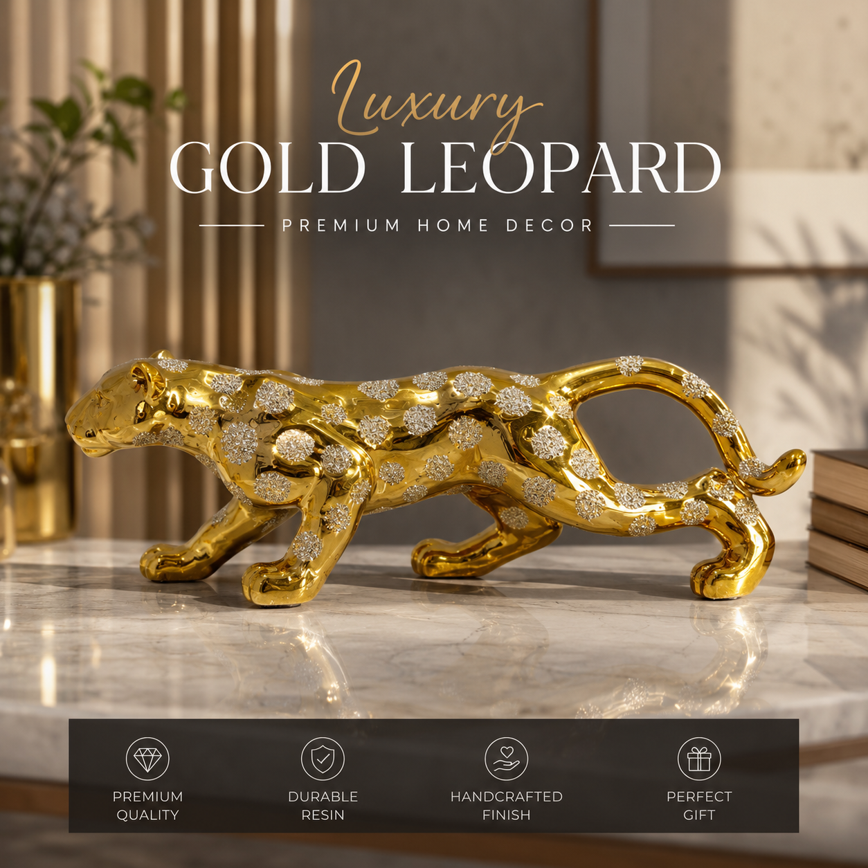 Luxury Gold Leopard Sculpture