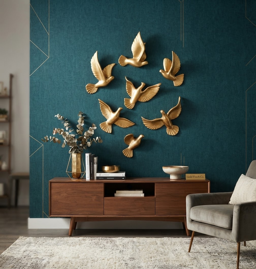 Golden Flying Birds Wall Decor Set (Pack of 6)