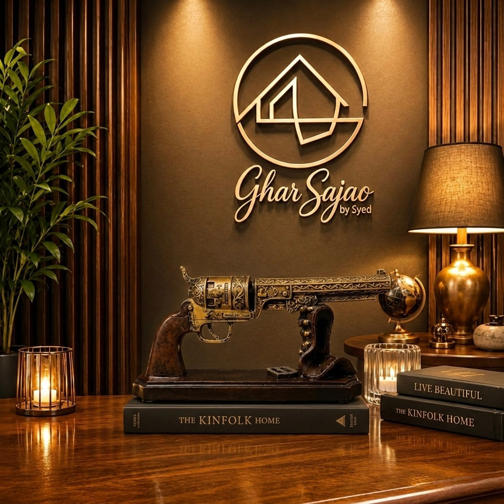 Vintage Gold Revolver Decor Model – Luxury Antique Showpiece