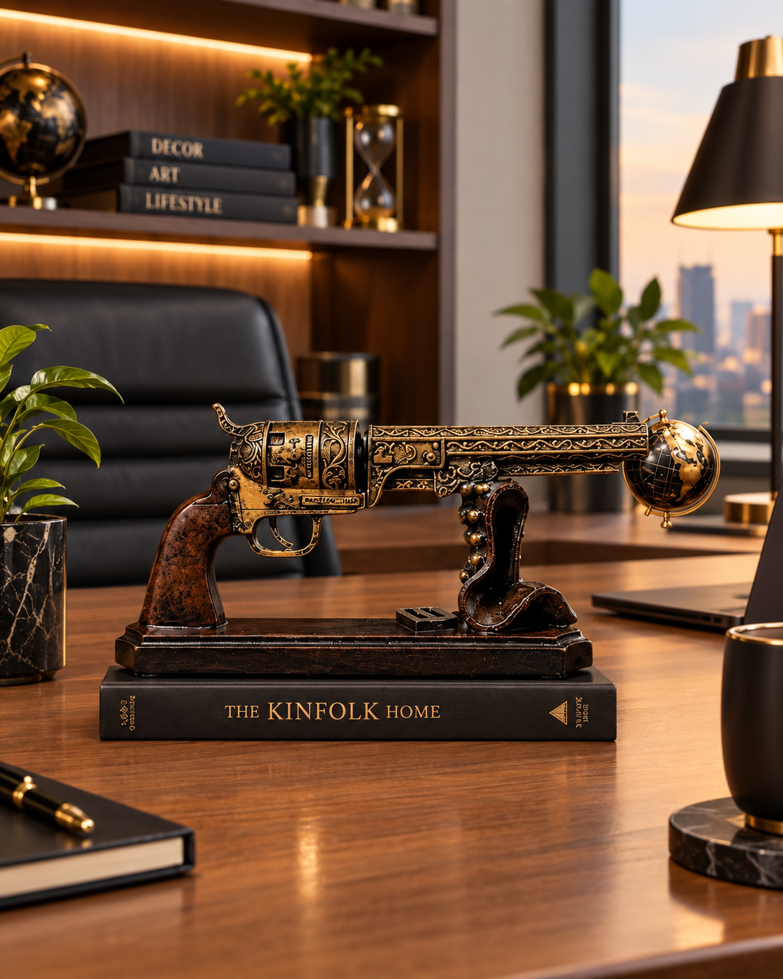 Vintage Gold Revolver Decor Model – Luxury Antique Showpiece