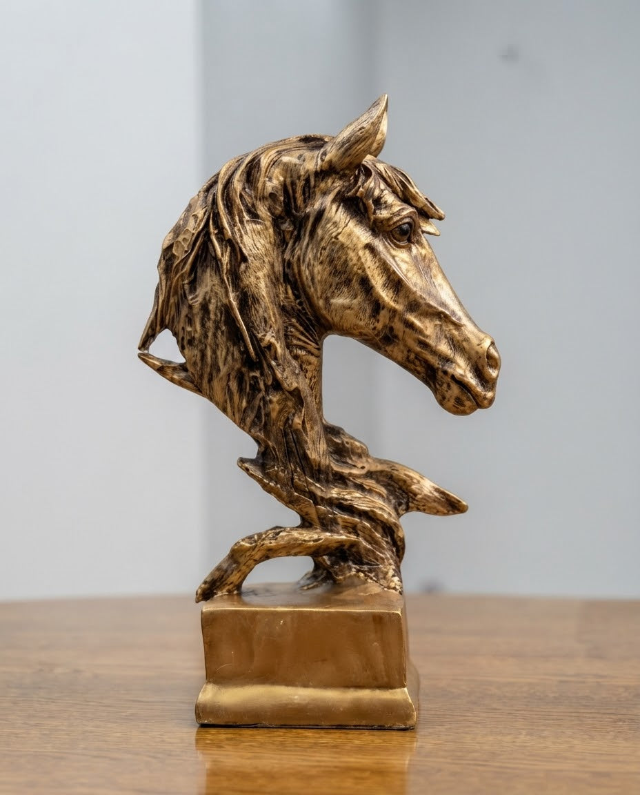 Majestic Golden Bronze Horse Head Figurine