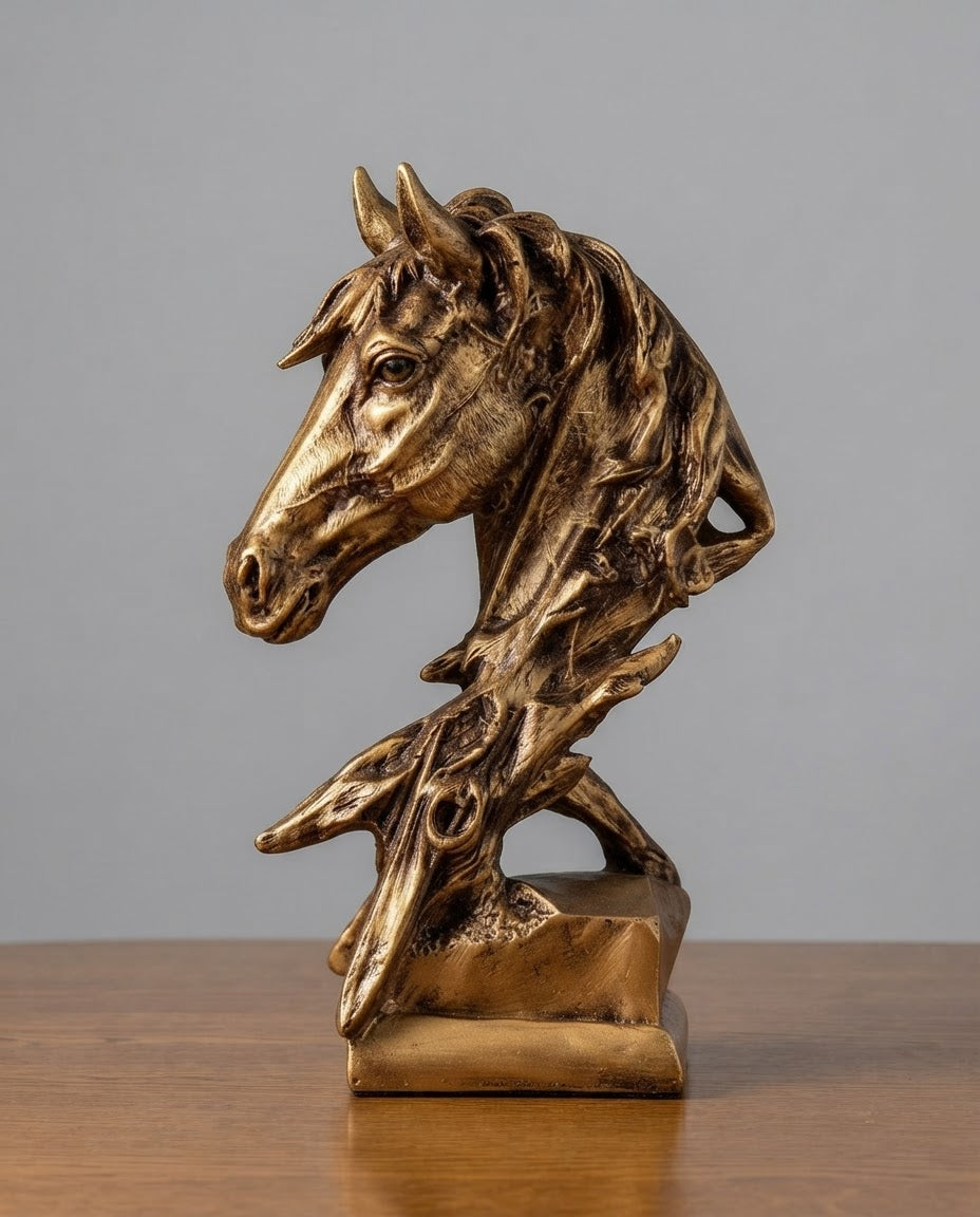 Majestic Golden Bronze Horse Head Figurine