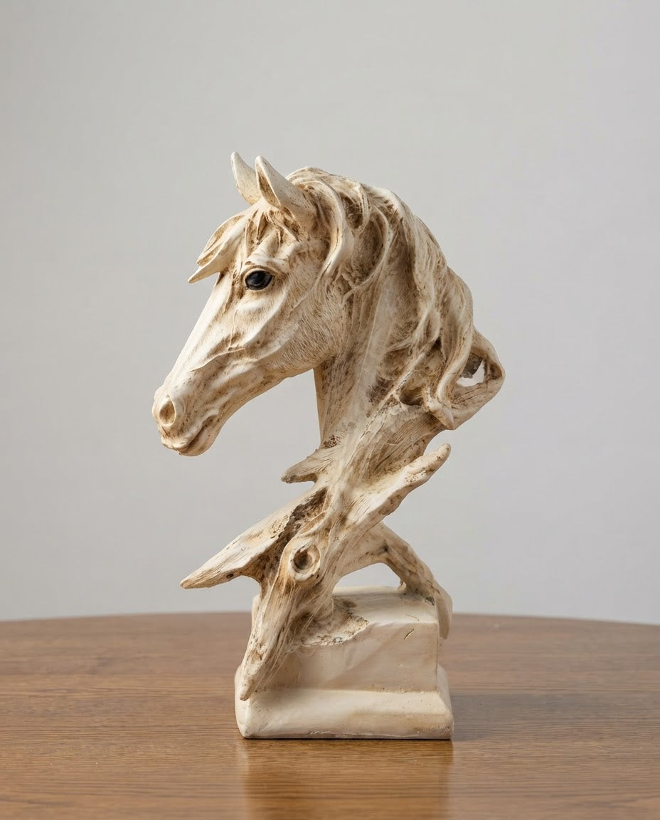 Elegant Cream Finish Horse Head Figurine