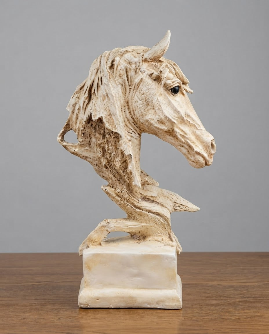 Elegant Cream Finish Horse Head Figurine