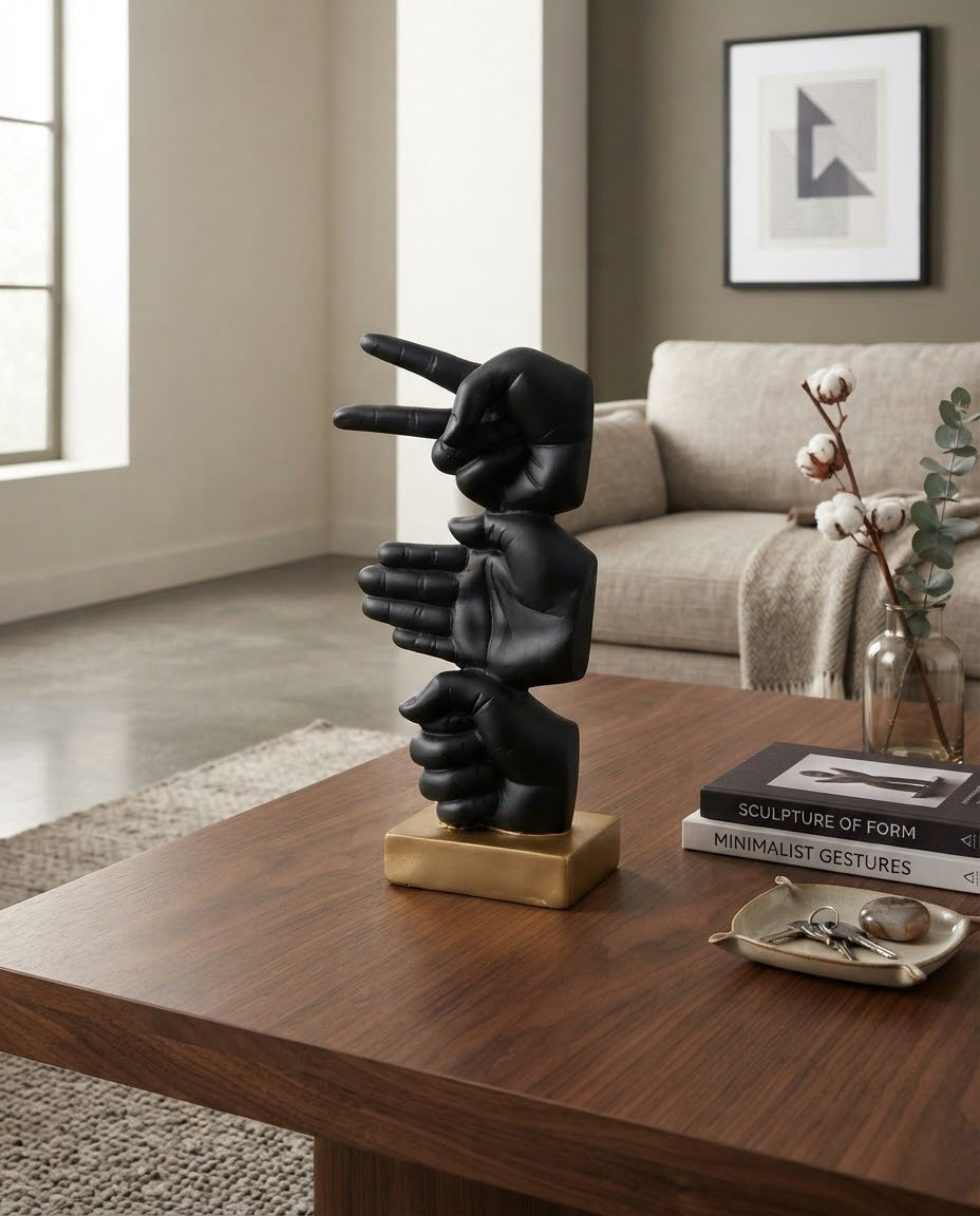 Abstract Helping Hands Sculpture – Premium Black & Gold Décor