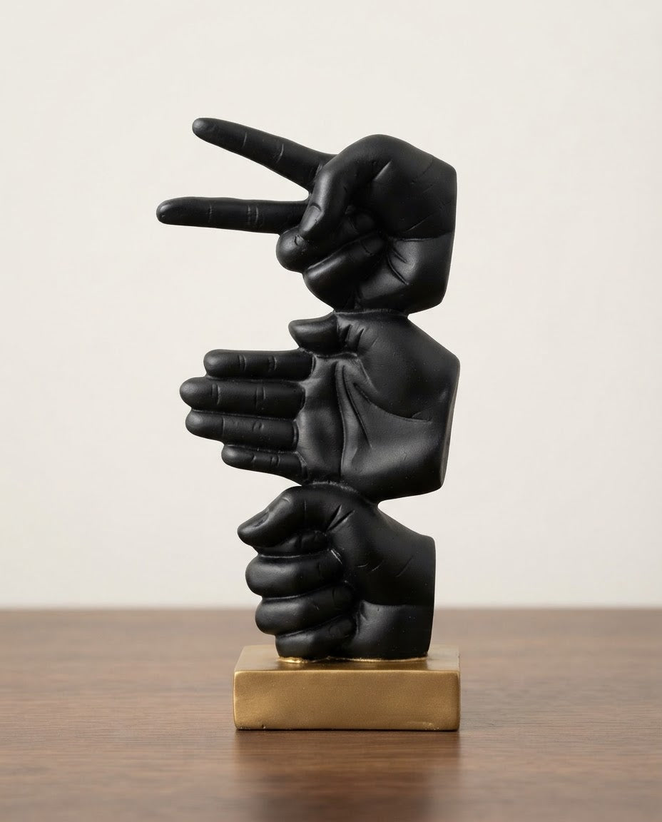 Abstract Helping Hands Sculpture – Premium Black & Gold Décor