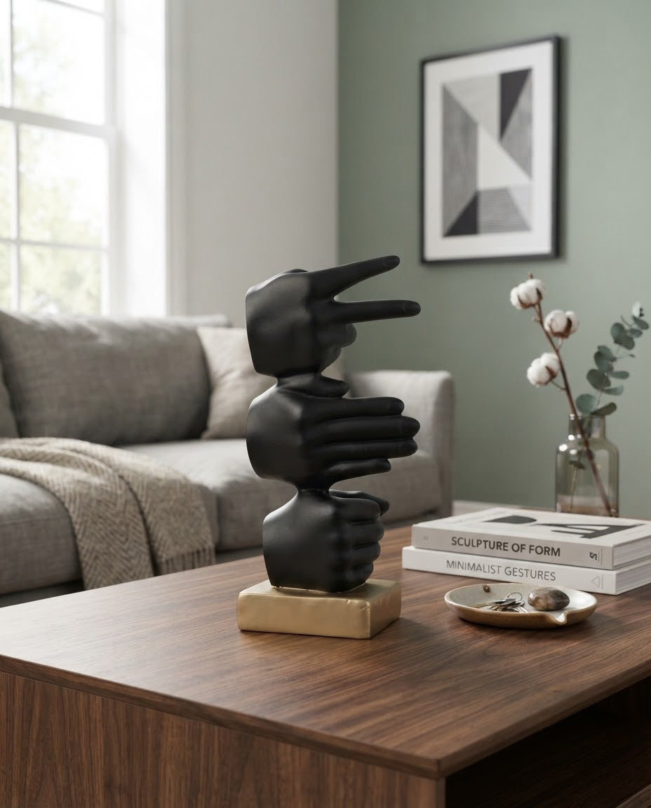 Abstract Helping Hands Sculpture – Premium Black & Gold Décor