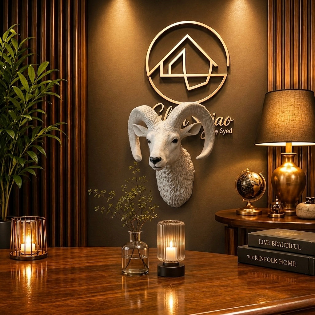 Majestic White Ram Head Wall Sculpture – Luxury Nordic Décor