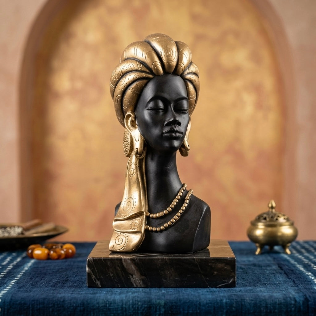 Elegant African Lady Luxury Bust Sculpture – Premium Home Décor Showpiece