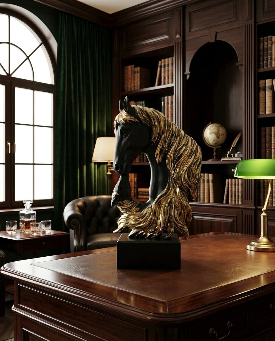2 Face Black Premium Horse with Long Golden Hair