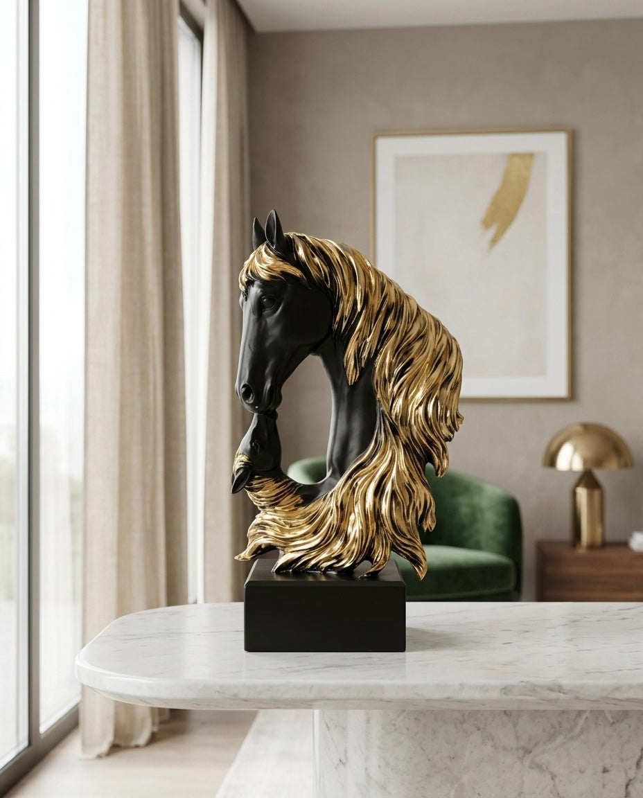 2 Face Black Premium Horse with Long Golden Hair