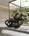 Majestic 3 Running Horses Luxury Sculpture – Black & White with Wooden Base
