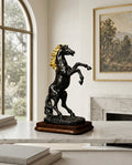 Luxury Horse Statue Set Small – Black & White Gold Finish Home Décor