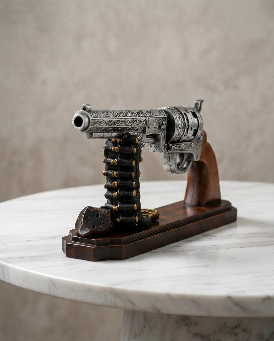 Vintage Golden Revolver Decor Model – Luxury Antique Showpiece