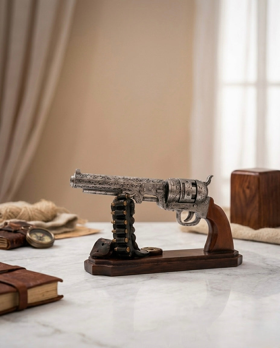 Vintage Golden Revolver Decor Model – Luxury Antique Showpiece