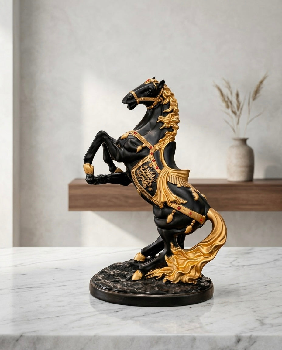 Majestic Black & White Horse Luxury Sculpture – Premium Elegant Décor Piece