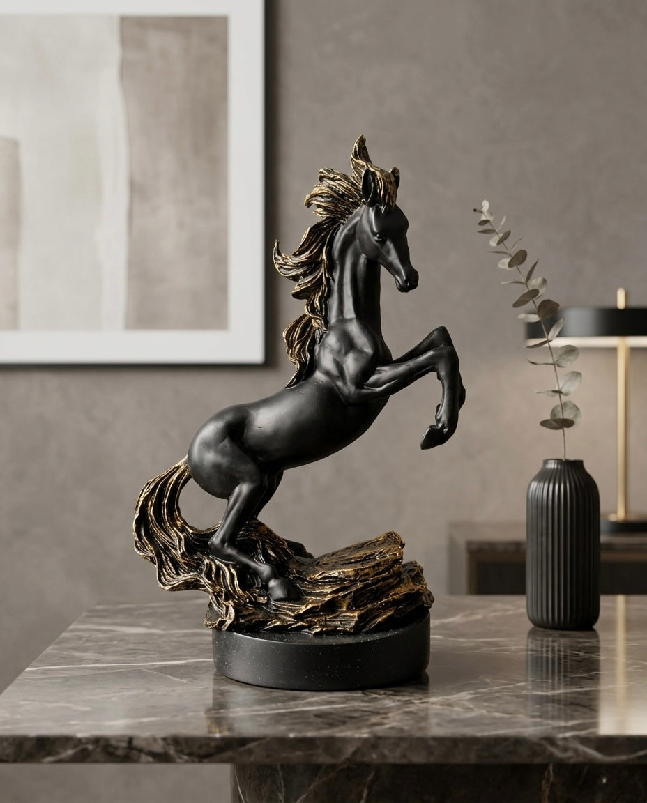 Luxury Horse Statue – Premium Home Decor Sculpture (Black & Gold)