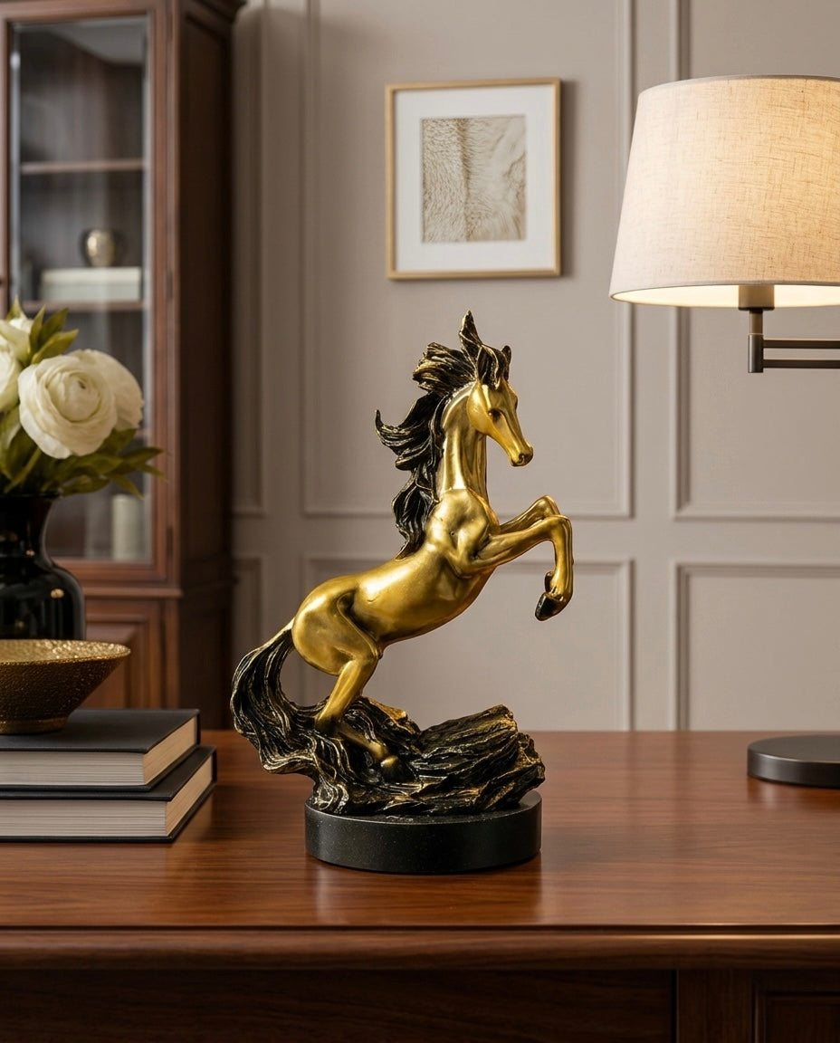 Luxury Horse Statue – Premium Home Decor Sculpture (Black & Gold)