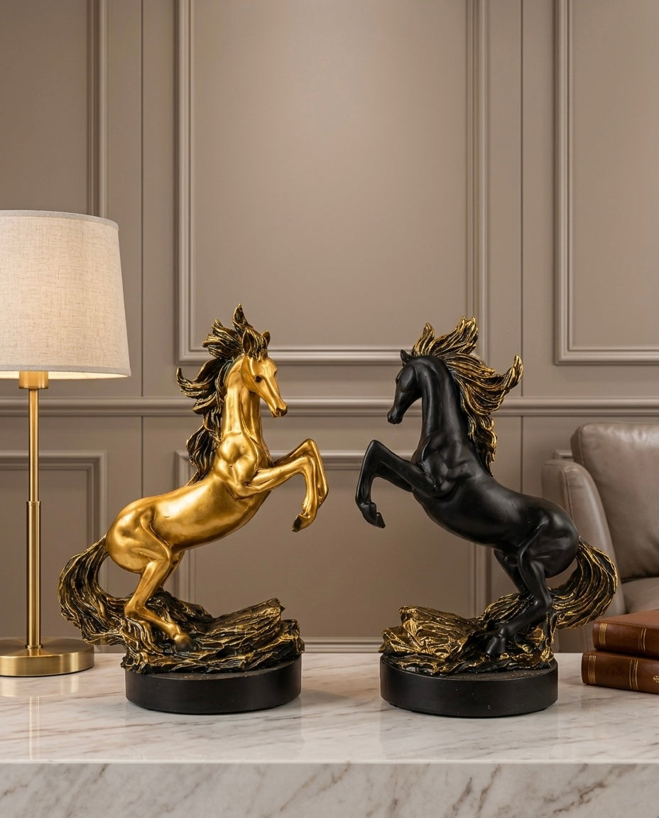 Luxury Horse Statue – Premium Home Decor Sculpture (Black & Gold)