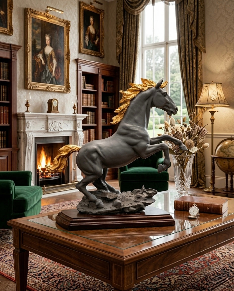 Premium Black & Gold Rearing Horse Statue – Luxury Table Decor