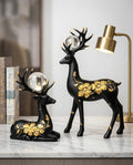 2 Deer Set – Black & Golden with Crystal Balls