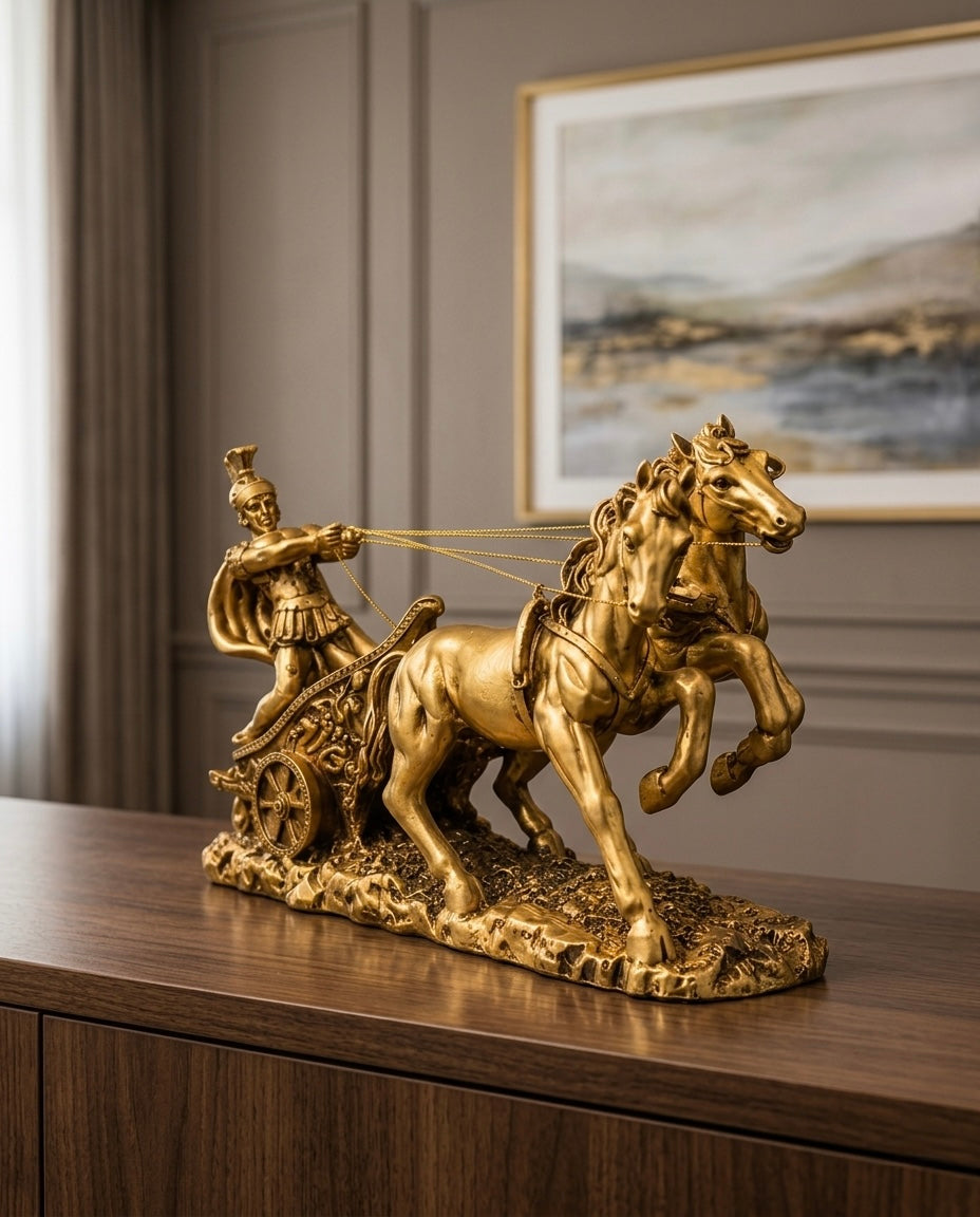 Luxury Golden Roman Chariot Statue – Premium Home Decor