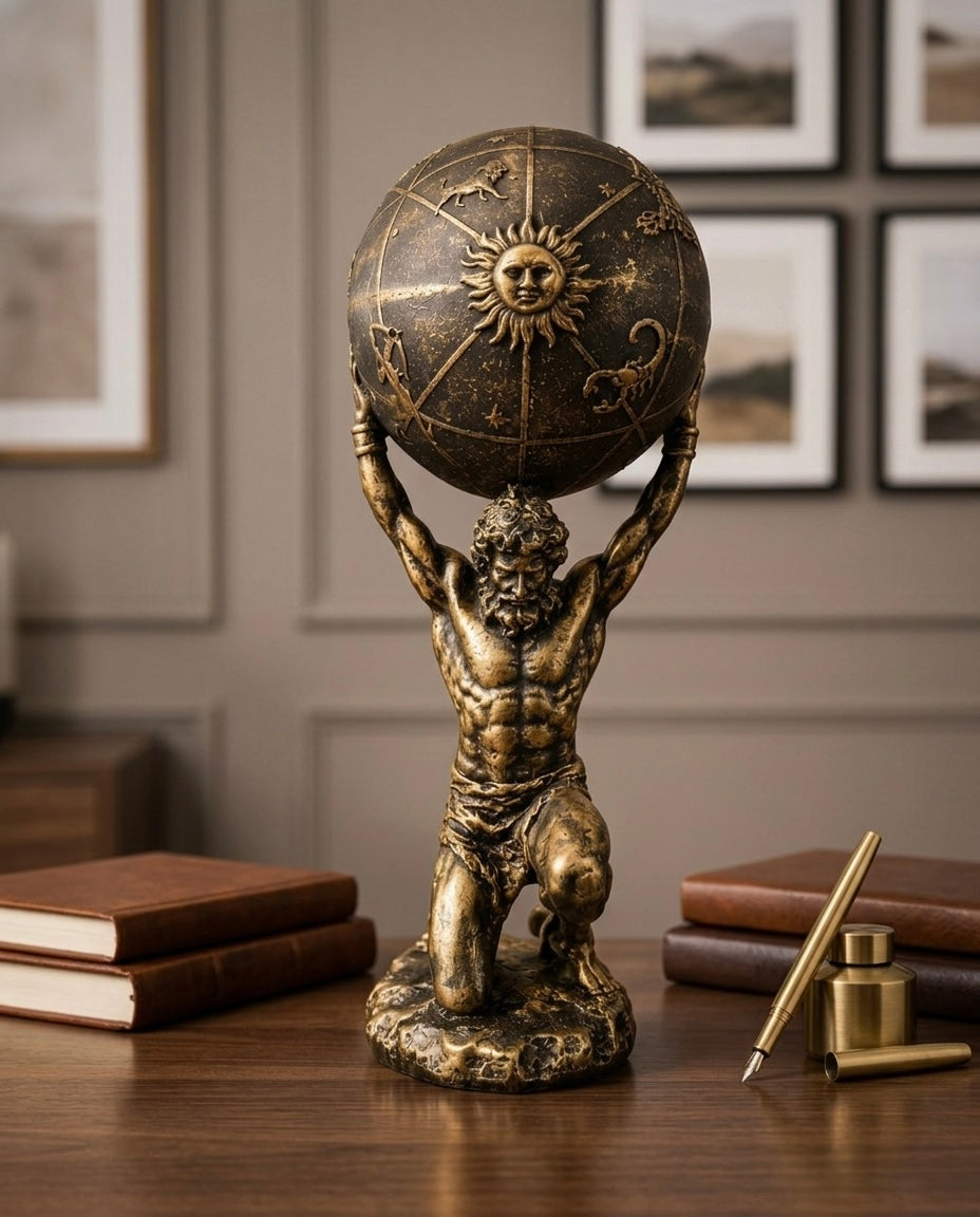 Royal Atlas Zodiac Globe Sculpture – Luxury Modern Table Décor
