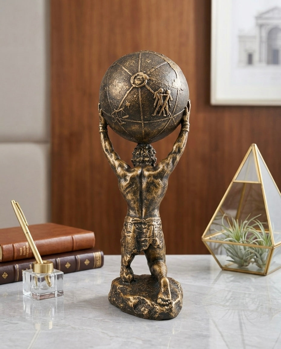 Royal Atlas Zodiac Globe Sculpture – Luxury Modern Table Décor