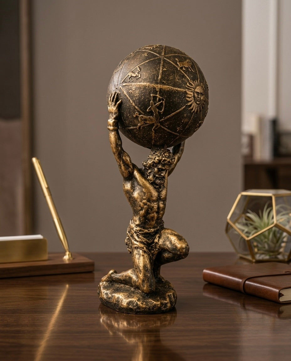Royal Atlas Zodiac Globe Sculpture – Luxury Modern Table Décor