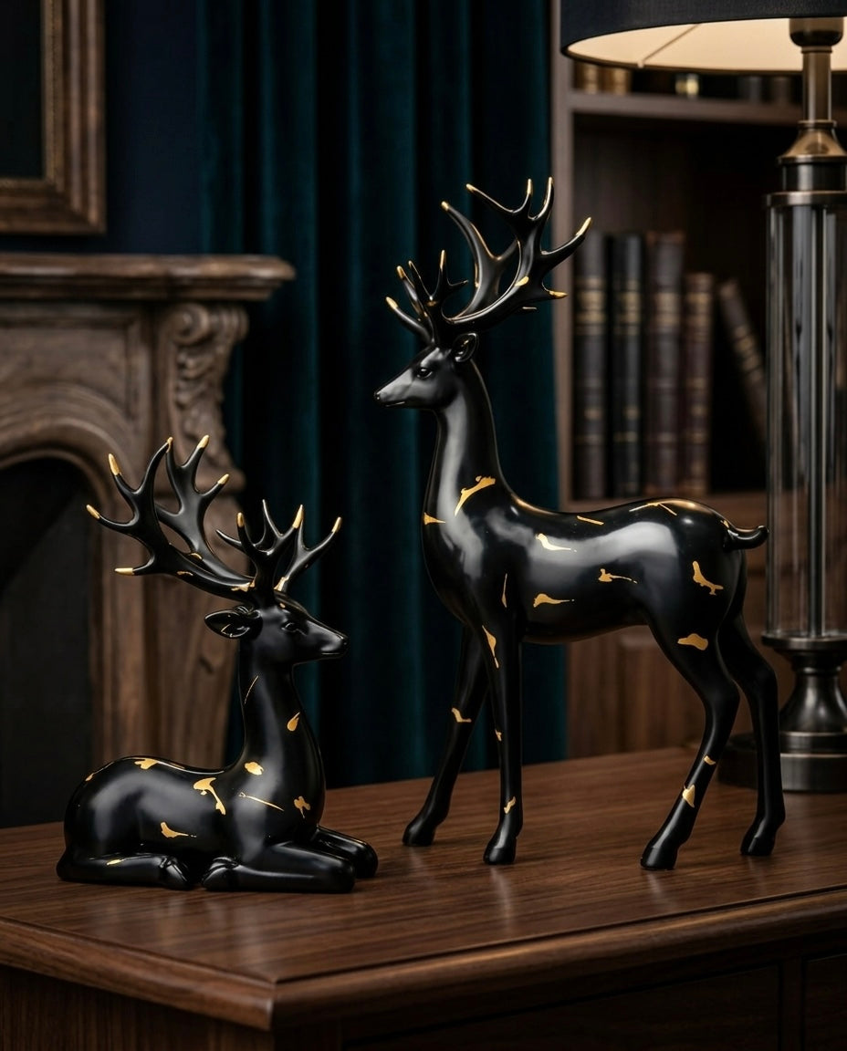 Royal Black Deer Duo – Dark Vibes Luxury Décor Set