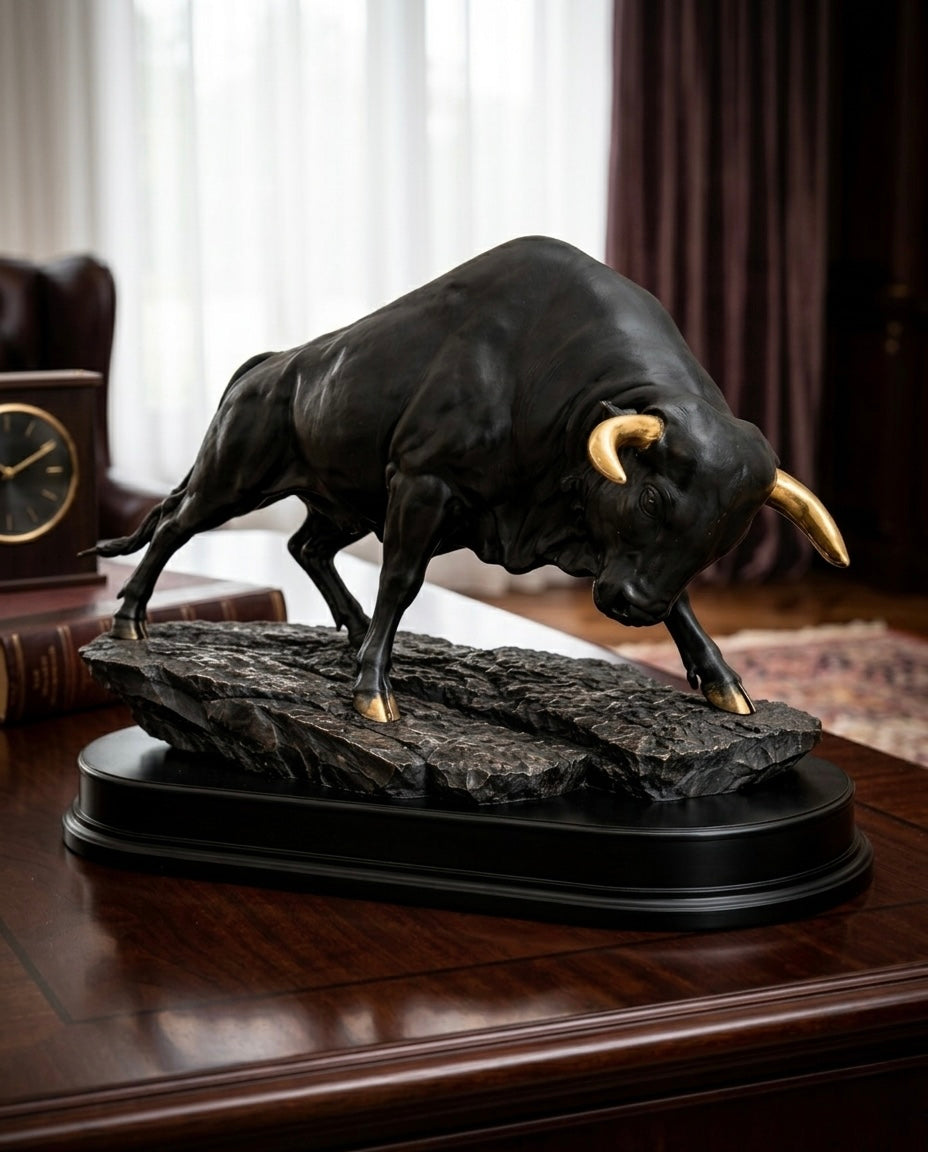 Royal Black Buffalo Luxury Sculpture – Premium Strong Base Décor Piece
