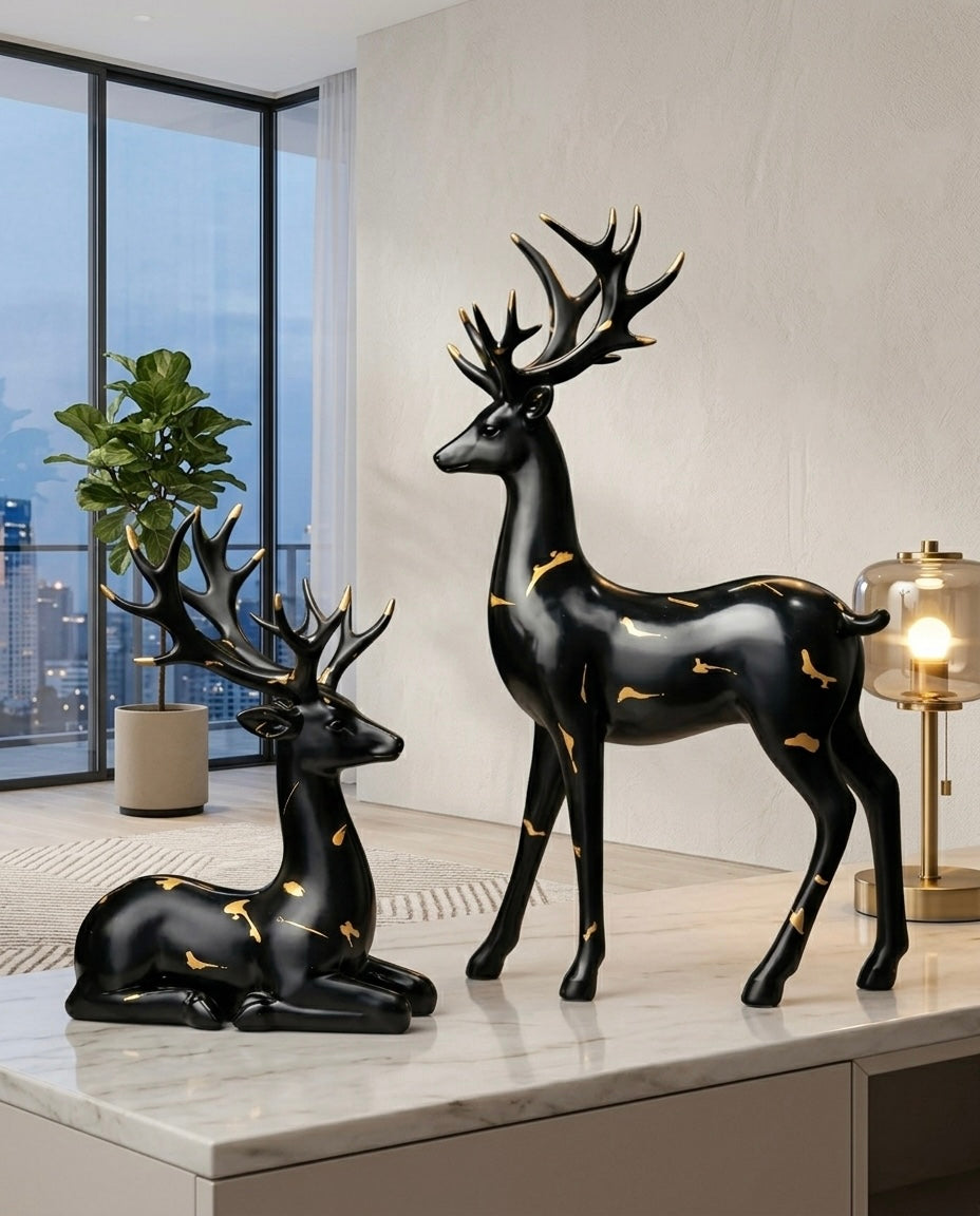 Royal Black Deer Duo – Dark Vibes Luxury Décor Set