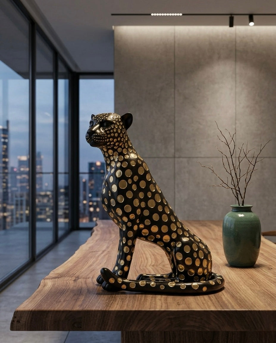 Black Leopard Decorative Statue – Modern Luxury Décor