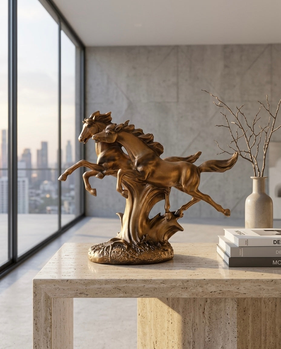 Majestic Dual Horse Luxury Decor Sculpture