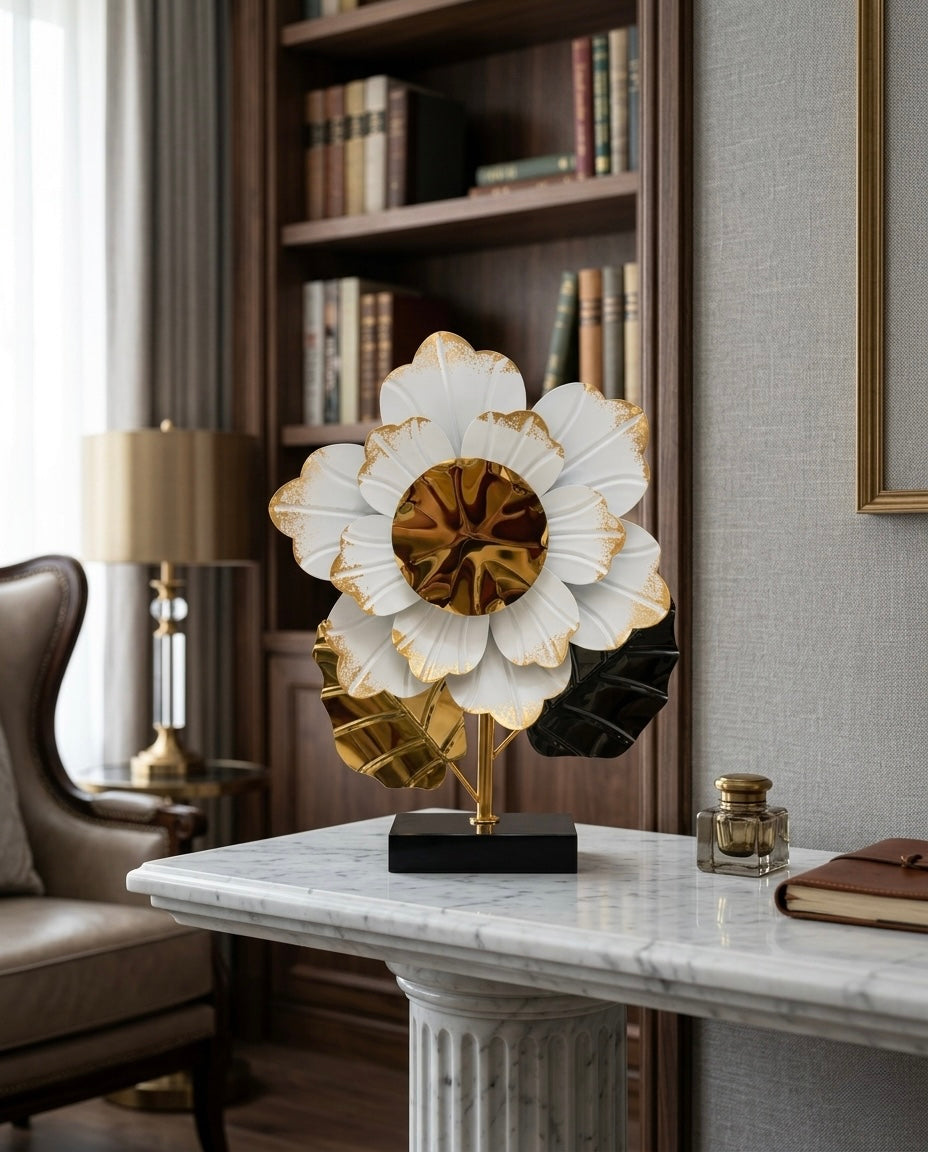 Golden Petal Luxury Flower Sculpture – Premium Elegant Table Décor