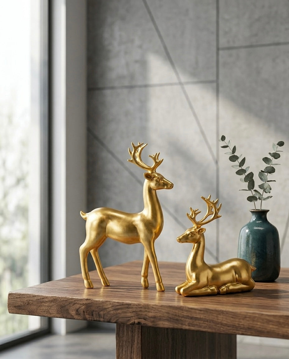 Premium Gold Deer Couple Set – Stylish Interior Décor Accent