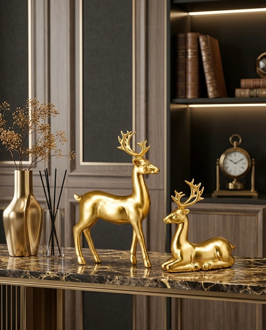 Premium Gold Deer Couple Set – Stylish Interior Décor Accent