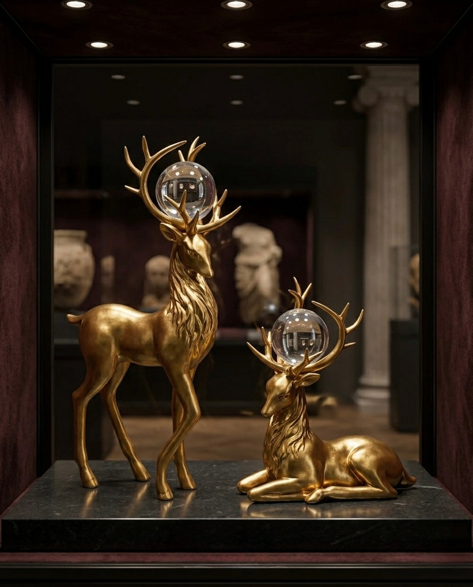 Elegant Gold & Black Crystal Deer Couple Figurines – Premium Décor Set