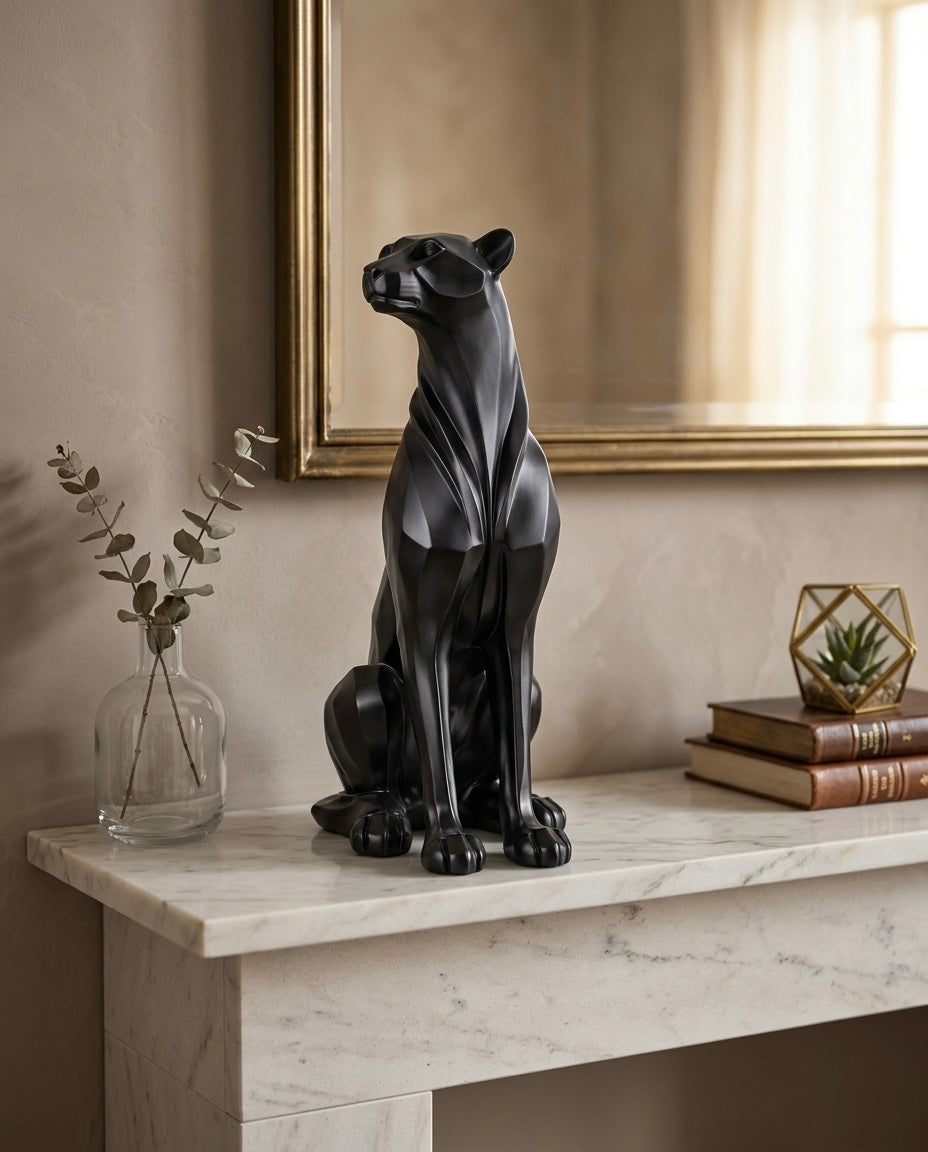 Majestic Sitting Black Panther Luxury Sculpture – Premium Modern Décor Piece