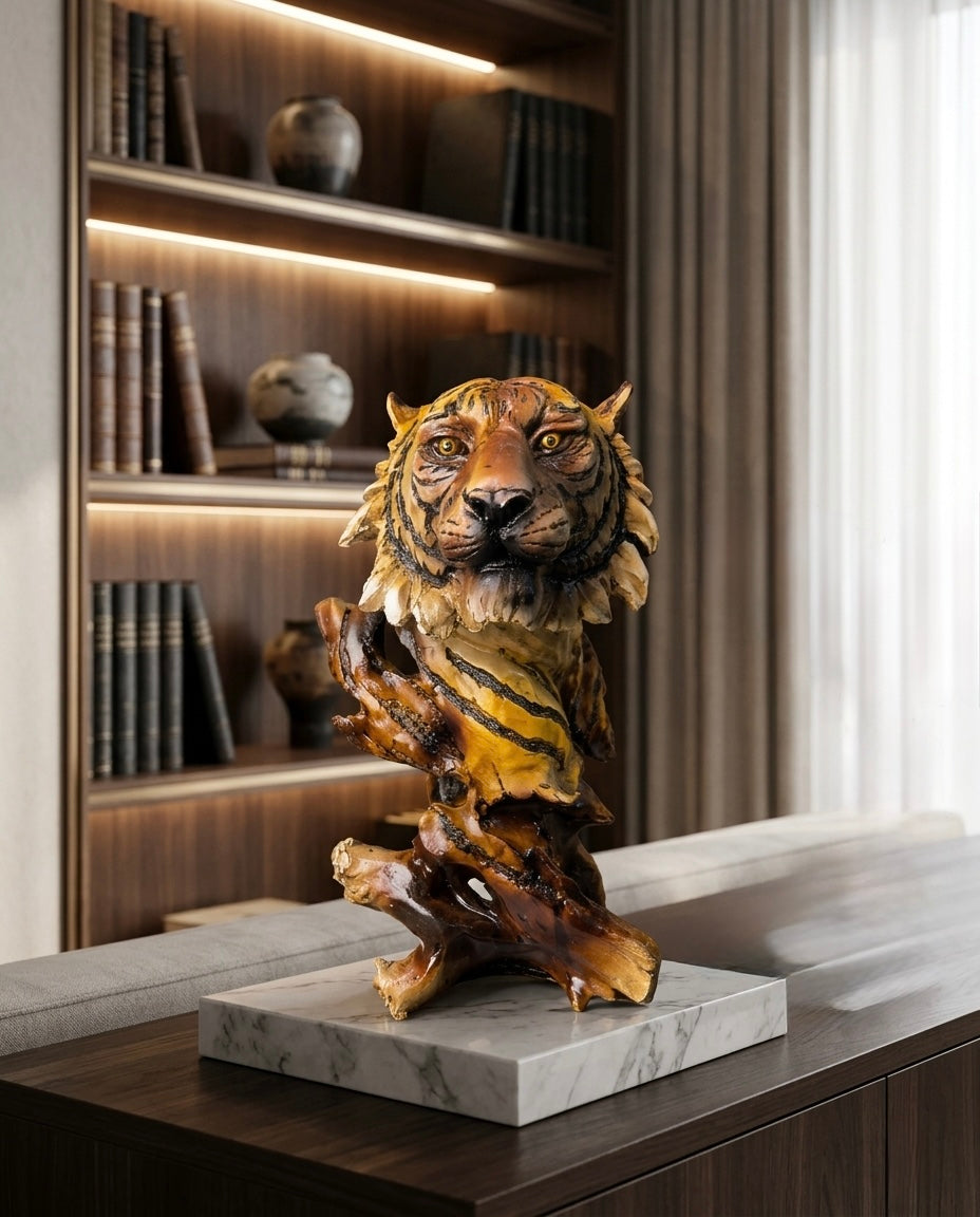 Royal Tiger Head Figurine – Luxury Interior Decoration