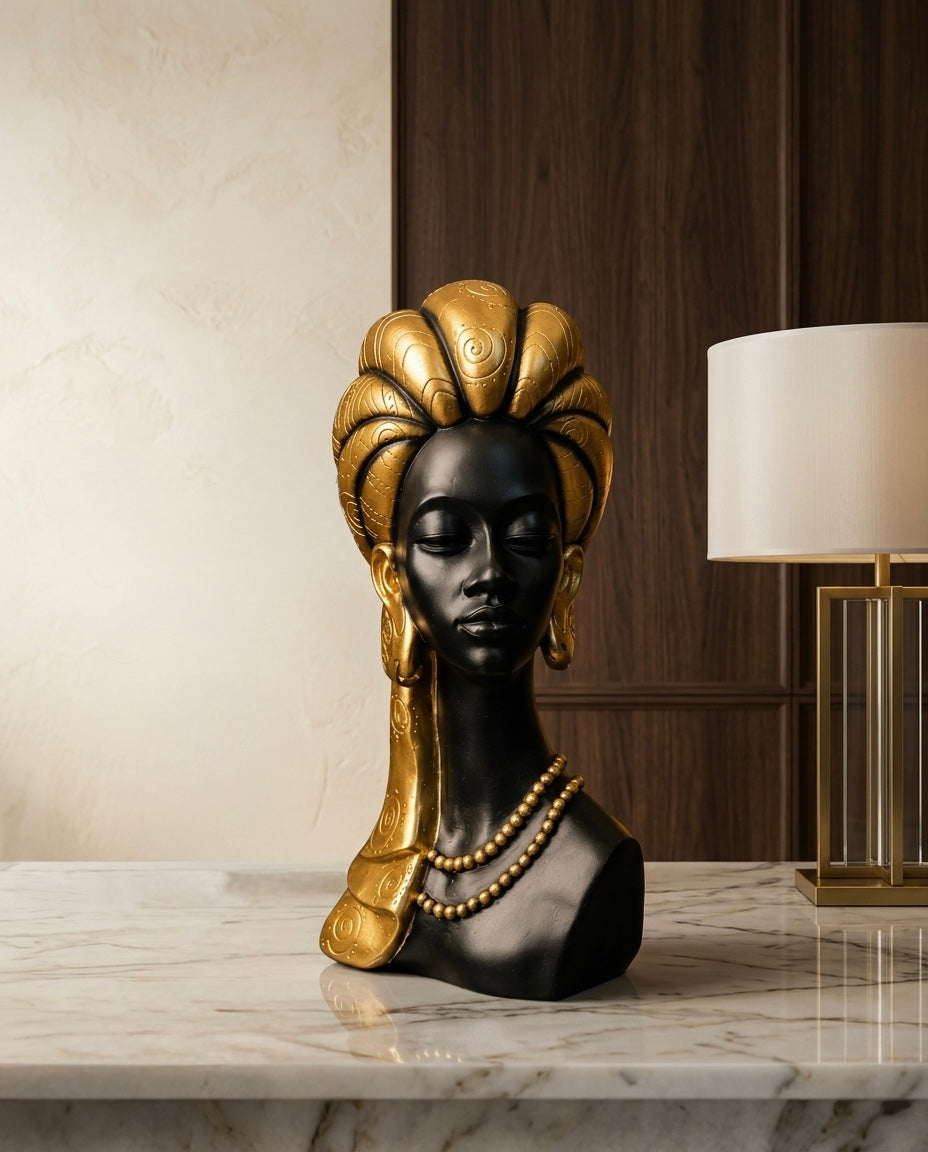 Elegant African Lady Luxury Bust Sculpture – Premium Home Décor Showpiece