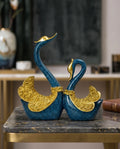 Elegant Swan Couple Luxury Sculpture – Blue & Gold Decorative Figurines